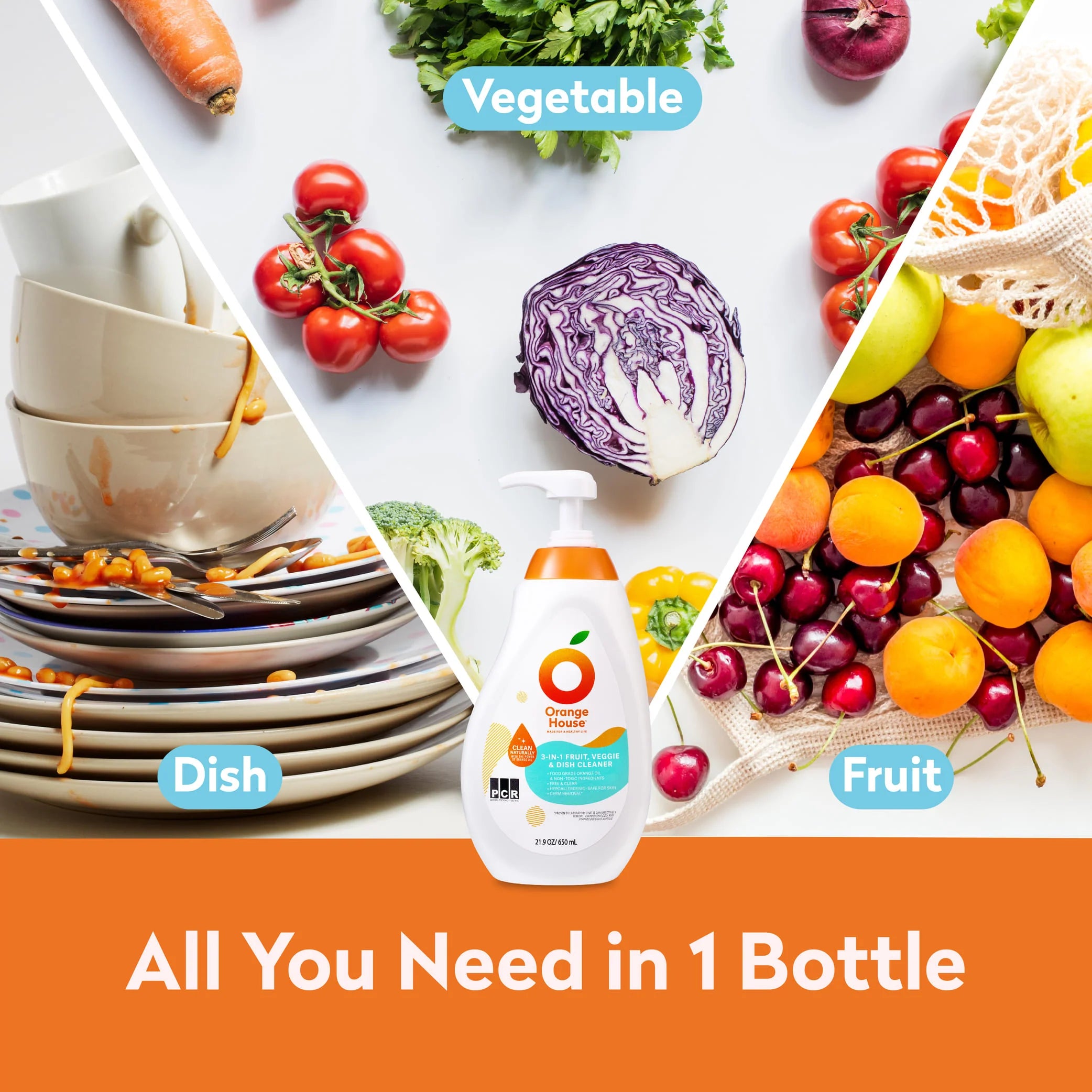 Orange House 3-in-1 Fruit, Veggie and Dish cleaner